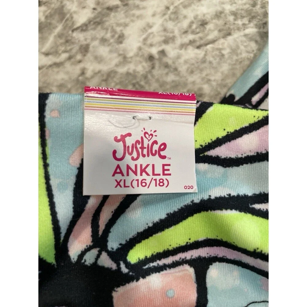 JUSTICE Size 16/18 Butterfly Print Leggings Phone Pockets Ornate Ankle NEW